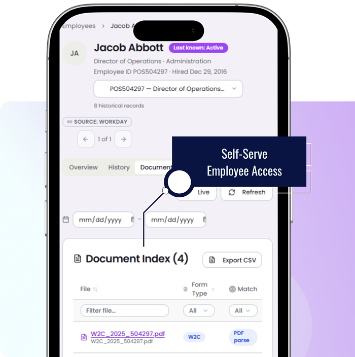 RecordVault self-serve portal on a phone